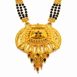 Traditional Black Bead Mangalsutra with Antique Floral Designer Pendant for Women