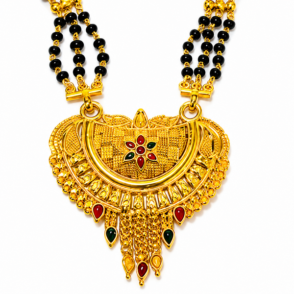 Traditional Bridal Mangalsutra Necklace with Black Beads and Ornate Pendant