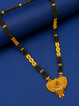 Traditional Bridal Mangalsutra Necklace with Black Beads and Ornate Pendant
