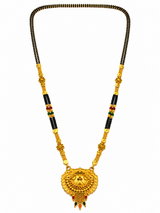 Traditional Black Bead Mangalsutra with Antique Round Multicolor Designer Pendant for Women