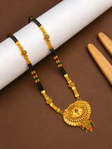Traditional Black Bead Mangalsutra with Antique Round Multicolor Designer Pendant for Women