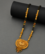 Traditional Black Bead Mangalsutra with Antique Round Multicolor Designer Pendant for Women