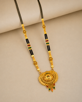 Traditional Black Bead Mangalsutra with Antique Round Multicolor Designer Pendant for Women