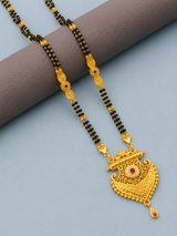 Traditional Long Black Bead Mangalsutra Necklace with Intricate Designer Pendant for Women