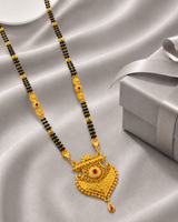 Traditional Long Black Bead Mangalsutra Necklace with Intricate Designer Pendant for Women