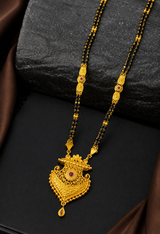 Traditional Long Black Bead Mangalsutra Necklace with Intricate Designer Pendant for Women