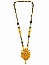 Traditional Long Black Bead Mangalsutra Necklace with Intricate Designer Pendant for Women