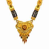 Traditional Long Black Bead Mangalsutra with Antique Floral Designer Pendant for Women