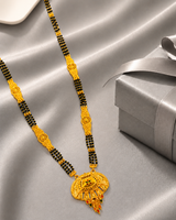 Traditional Black Bead Mangalsutra with Antique Floral Designer Pendant for Women
