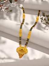 Traditional Black Bead Mangalsutra with Antique Floral Designer Pendant for Women