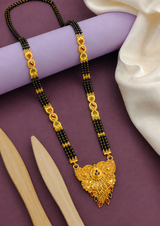 Traditional Long Black Bead Mangalsutra for Women with Royal Antique Designer