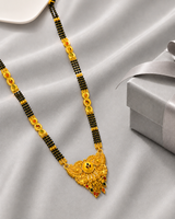 Traditional Long Black Bead Mangalsutra for Women with Royal Antique Designer