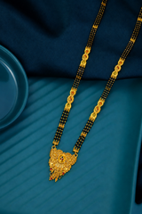 Traditional Long Black Bead Mangalsutra for Women with Royal Antique Designer