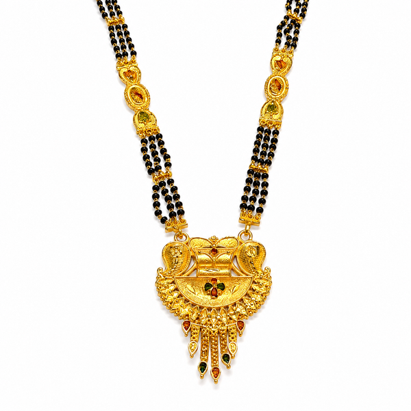 Traditional Long Black Bead Mangalsutra for Women with Heritage Multicolor Designer