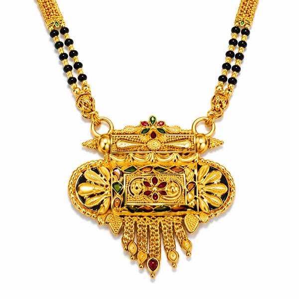 Traditional Long Black Bead Mangalsutra for Women with Intricate Heritage Designer