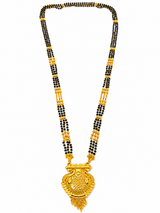 Traditional Long Black Bead Mangalsutra for Women with Royal Peacock Designer