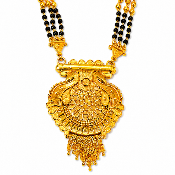 Traditional Long Black Bead Mangalsutra for Women with Royal Peacock Designer