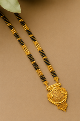 Traditional Long Black Bead Mangalsutra for Women with Royal Peacock Designer