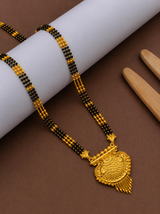 Traditional Long Black Bead Mangalsutra for Women with Royal Peacock Designer
