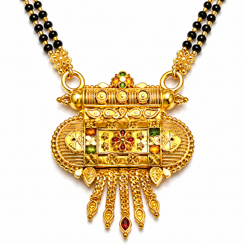 Traditional Antique Gold-Tone Black Bead Mangalsutra for Women