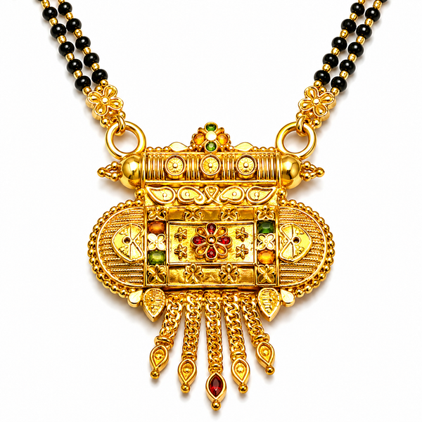 Traditional Antique Gold-Tone Black Bead Mangalsutra for Women