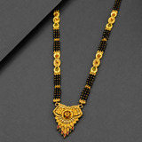Traditional Long Black Bead Mangalsutra with Antique Floral Designer Pendant for Women