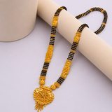 Traditional Black Bead Mangalsutra for Women with Intricate Floral Temple-Style