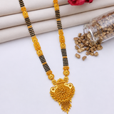 Traditional Black Bead Mangalsutra for Women with Intricate Floral Temple-Style