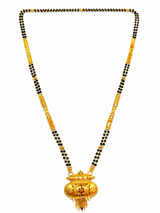 Traditional Royal Black Bead Mangalsutra for Women with Intricate Antique Temple Pendant