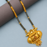 Traditional Royal Black Bead Mangalsutra for Women with Intricate Antique Temple Pendant