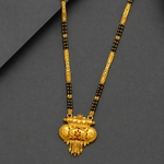 Traditional Royal Black Bead Mangalsutra for Women with Intricate Antique Temple Pendant