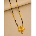 Traditional Royal Black Bead Mangalsutra for Women with Intricate Antique Temple Pendant