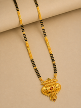 Traditional Royal Black Bead Mangalsutra for Women with Intricate Antique Temple Pendant