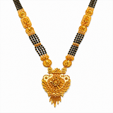 Traditional Black Bead Mangalsutra for Women with Intricate Floral Temple-Style