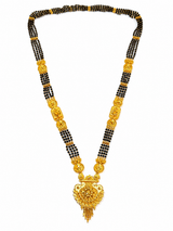 Traditional Black Bead Mangalsutra for Women with Intricate Floral Temple-Style