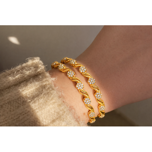 NXGOLD Designer Floral White Stone Bangles For Women