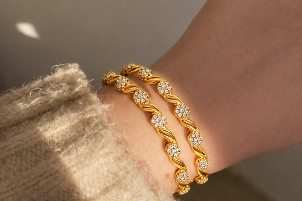 NXGOLD Designer Floral White Stone Bangles For Women