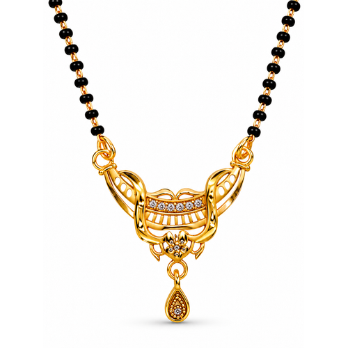 Women's Traditional Black Bead Mangalsutra with CZ Stone Pendant