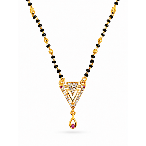 Designer Triangle CZ Stone Mangalsutra with Ruby Drop Pendant for Women