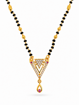 Designer Triangle CZ Stone Mangalsutra with Ruby Drop Pendant for Women