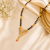 Designer Triangle CZ Stone Mangalsutra with Ruby Drop Pendant for Women