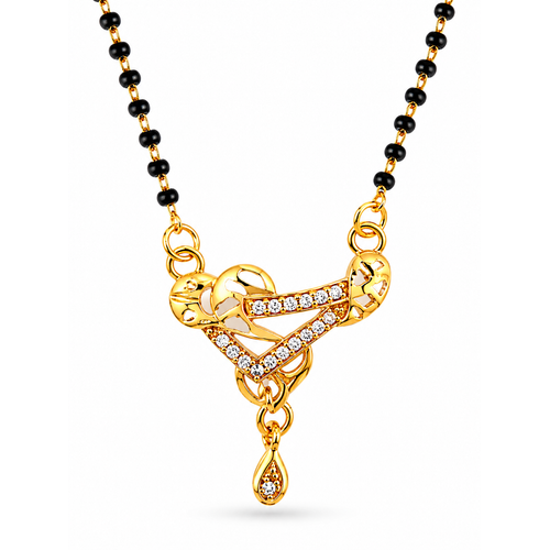 Premium CZ Triangle Pendant Mangalsutra with Black Beads Necklace