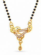 Premium CZ Triangle Pendant Mangalsutra with Black Beads Necklace