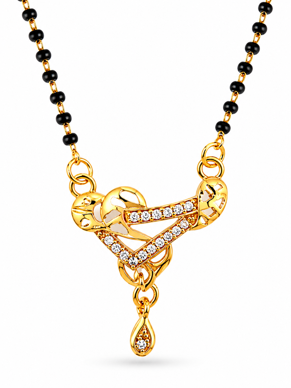Premium CZ Triangle Pendant Mangalsutra with Black Beads Necklace