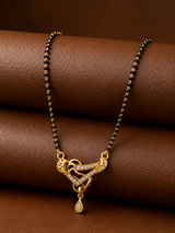 Premium CZ Triangle Pendant Mangalsutra with Black Beads Necklace