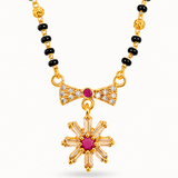 Traditional Mangalsutra with Red Stone & Sparkling CZ Flower Design