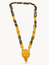 Traditional Black Bead Mangalsutra with Floral Temple Pendant