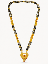 Traditional Mangalsutra Necklace with Red & Green Stone Pendant