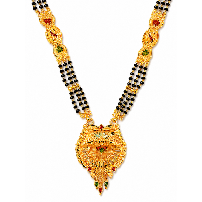 Ethnic Mangalsutra with Intricate Floral Temple Pendant