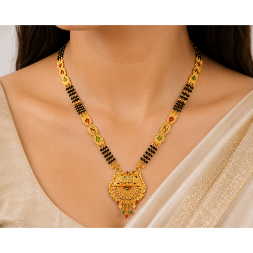 Ethnic Mangalsutra with Intricate Floral Temple Pendant